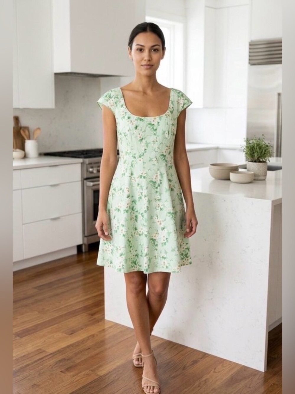 A New Day Green Floral Cotton Dress Cottagecore Garden Party NWT Size 8